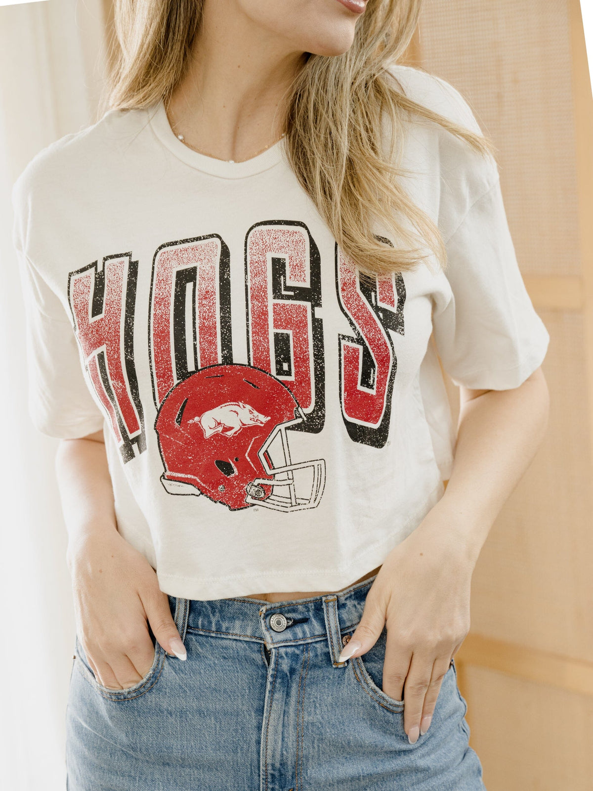 Hogs Helmet Fade Off White Cropped Tee
