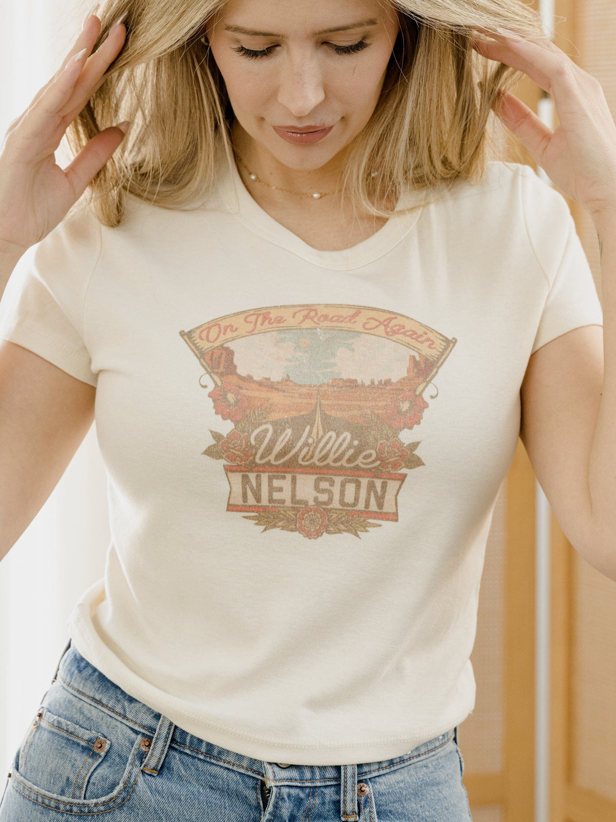 Willie Nelson OTR Highway Off White Micro Cropped Tee