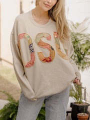 OSU Quilted Applique Sand Thrifted Sweatshirt