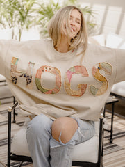Hogs Quilted Applique Sand Thrifted Sweatshirt