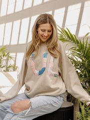 TUL Tulsa Quilted Applique Sand Thrifted Sweatshirt