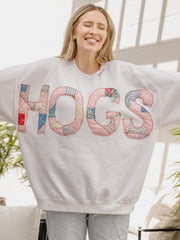 Hogs Quilted Applique White Thrifted Sweatshirt