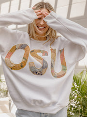 OSU Quilted Applique White Thrifted Sweatshirt
