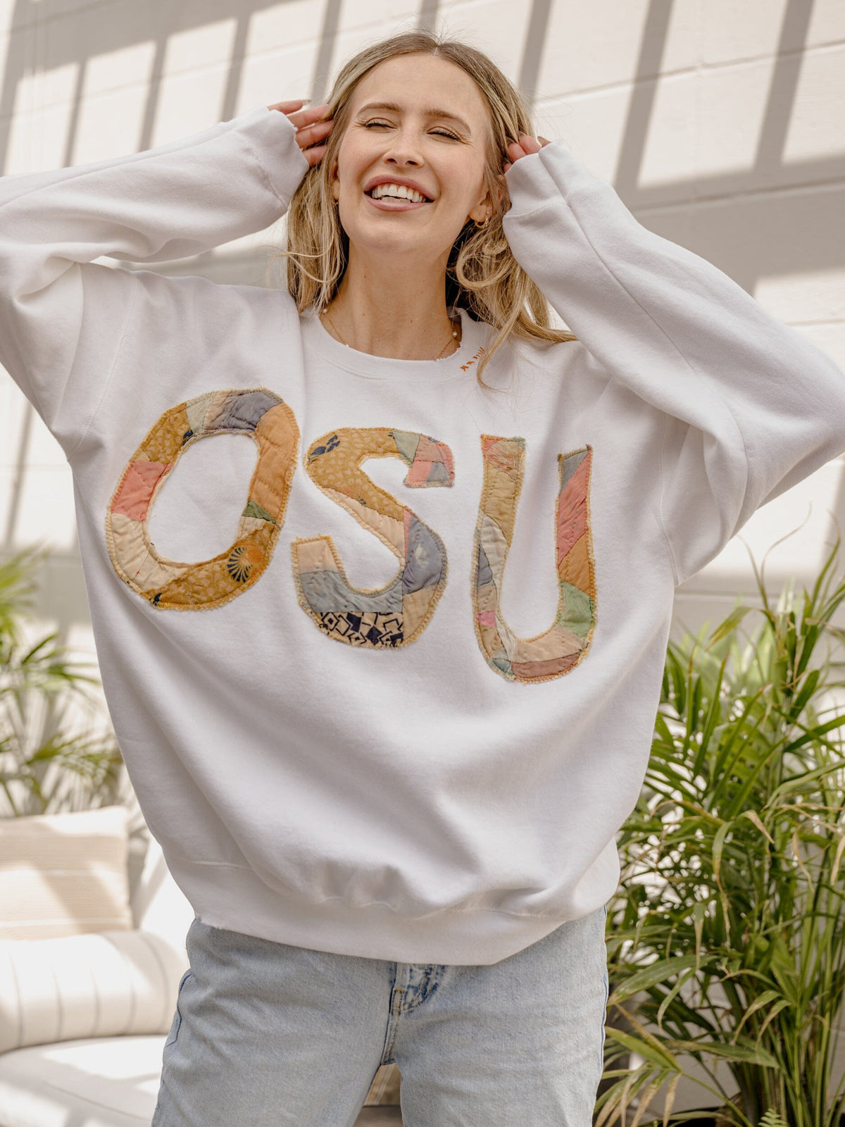 OSU Quilted Applique White Thrifted Sweatshirt