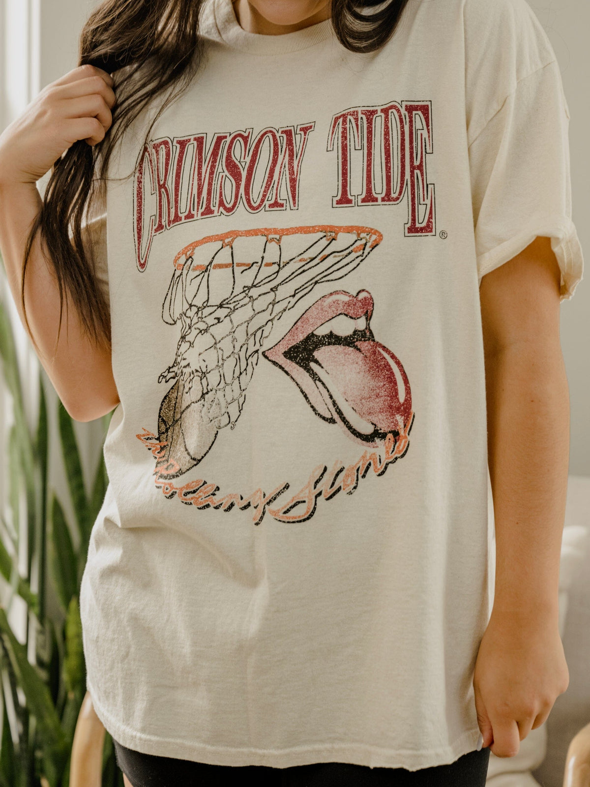 Rolling Stones University of Alabama Basketball Net Off White Thrifted Tee