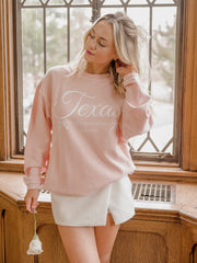 Texas Est. Bows Pink Corded Crew Sweatshirt