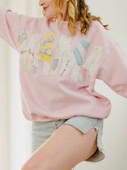 MAMA Quilted Applique Pink Thrifted Sweatshirt