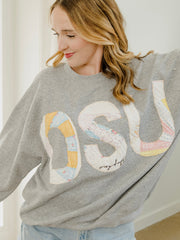OSU Quilted Applique Gray Thrifted Sweatshirt