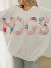Hogs Quilted Applique White Thrifted Sweatshirt