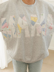 MAMA Quilted Applique Ash Gray Thrifted Sweatshirt