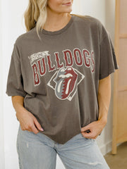 Rolling Stones MSU Bulldogs Baseball Diamond Off Black Thrifted Tee