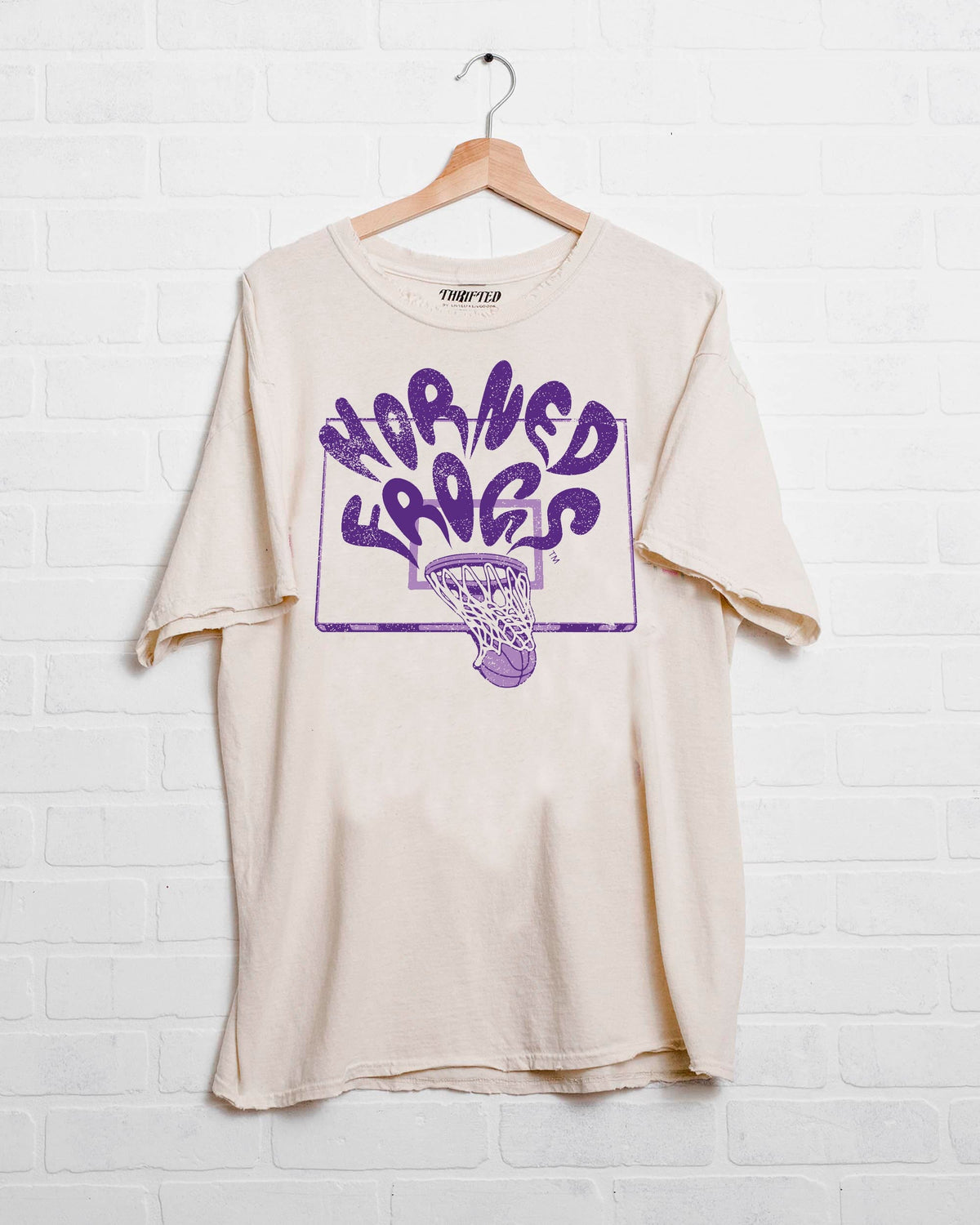 TCU Horned Frogs Basketball Burst Off White Thrifted Tee