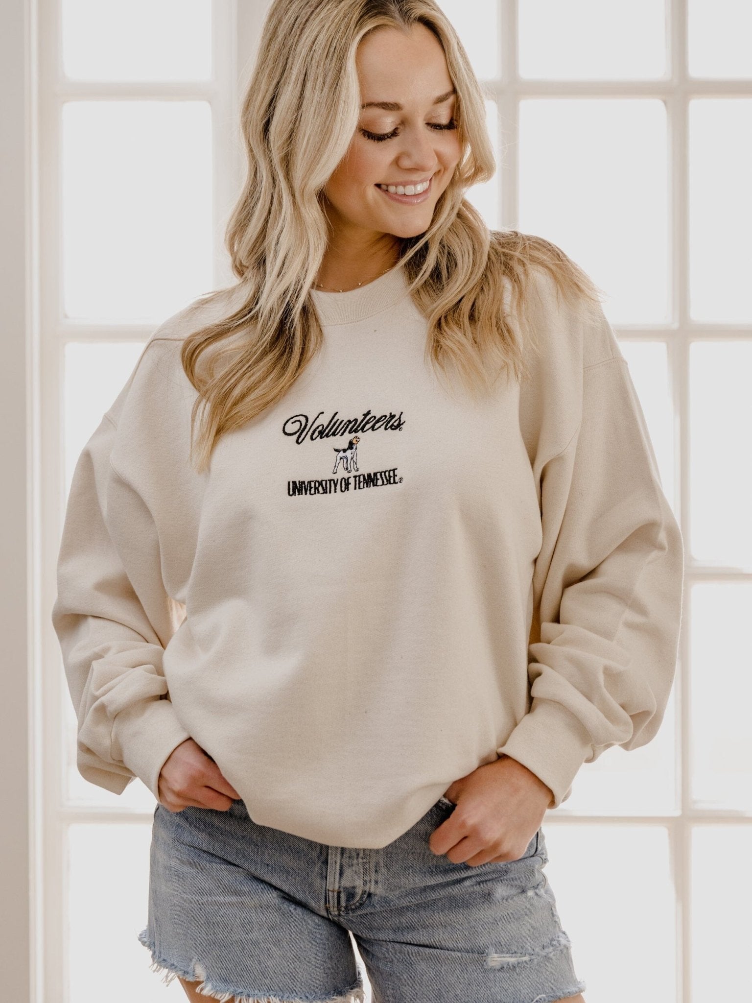 Tennessee Vols Embroidered Script Cream Sweatshirt – shoplivylu