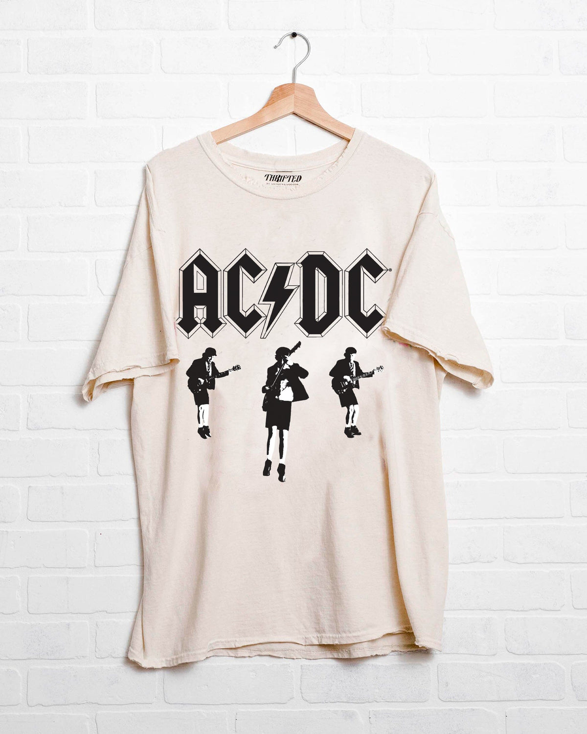 ACDC Young Angus Off White Thrifted Distressed Tee