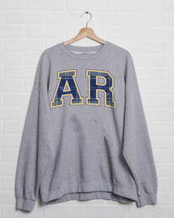 AR Plaid Arch (Gold Outline) Gray Thrifted Sweatshirt - shoplivylu