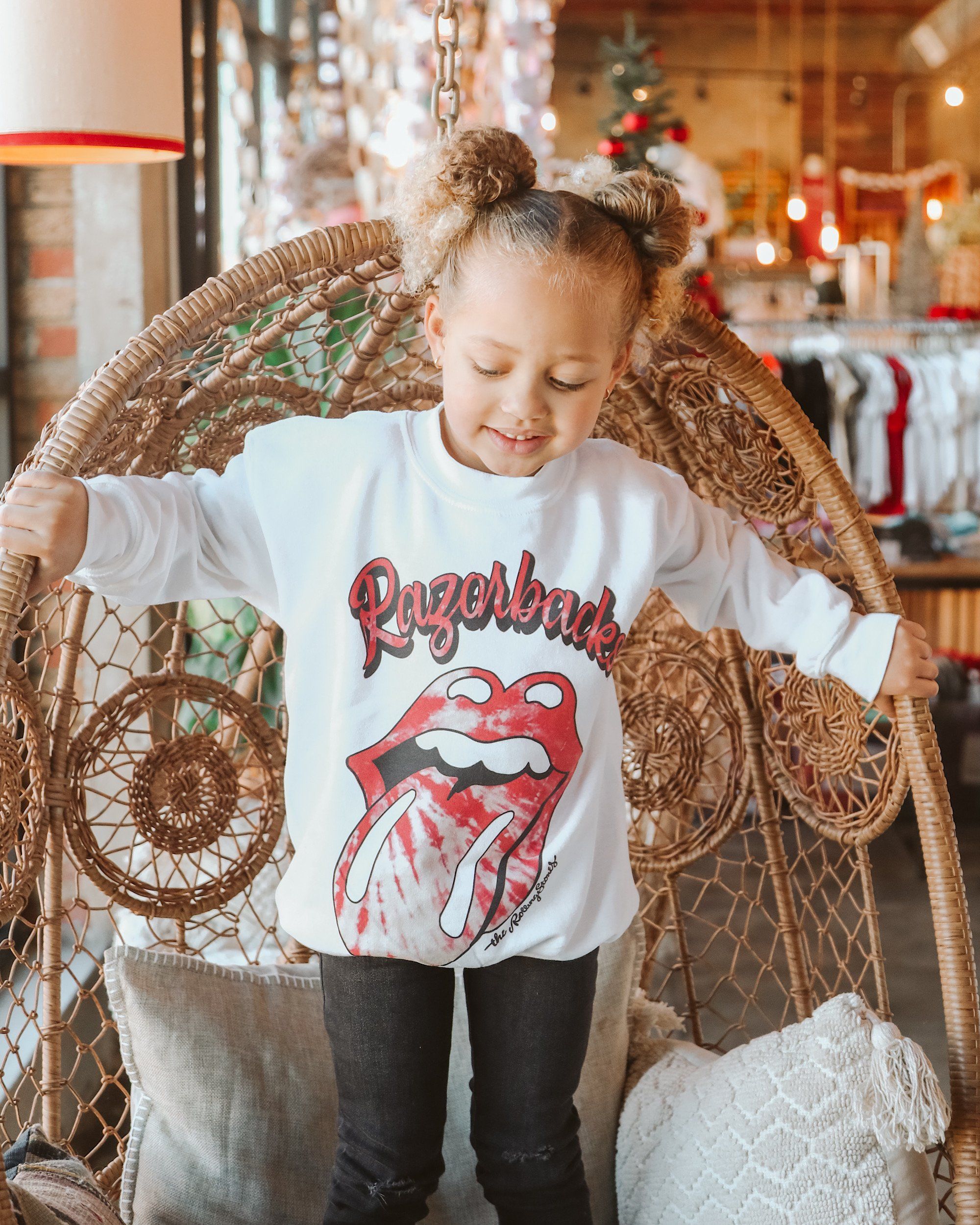 Children's Rolling Stones Razorbacks Tie Dye Lick White Sweatshirt - shoplivylu
