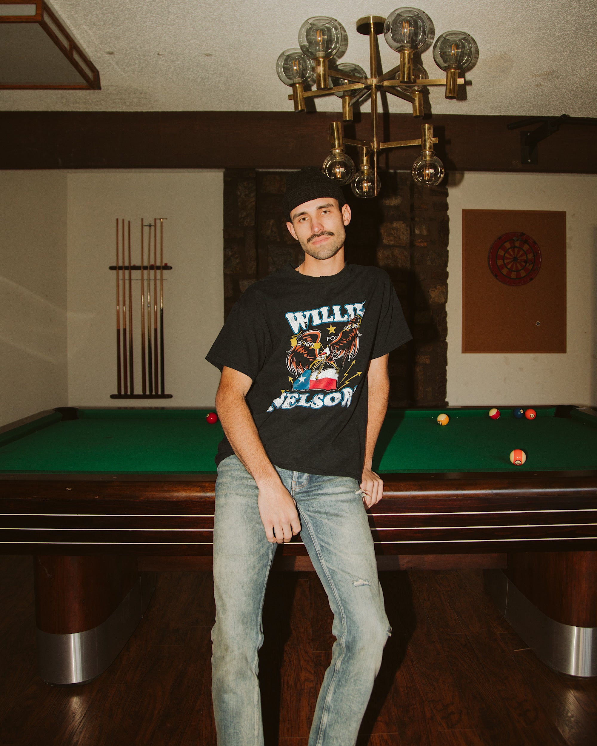 Willie Nelson Born For Trouble Black Thrifted Tee - shoplivylu