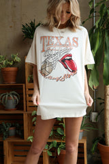 Rolling Stones Longhorns Basketball Net Off White Thrifted Tee