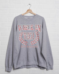 Texas Tech Plaid Crest Gray Thrifted Sweatshirt - shoplivylu
