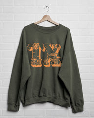 Texas Mushrooms Military Green Thrifted Sweatshirt - shoplivylu
