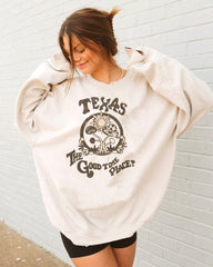 Texas The Good Time Place Sand Thrifted Sweatshirt - shoplivylu