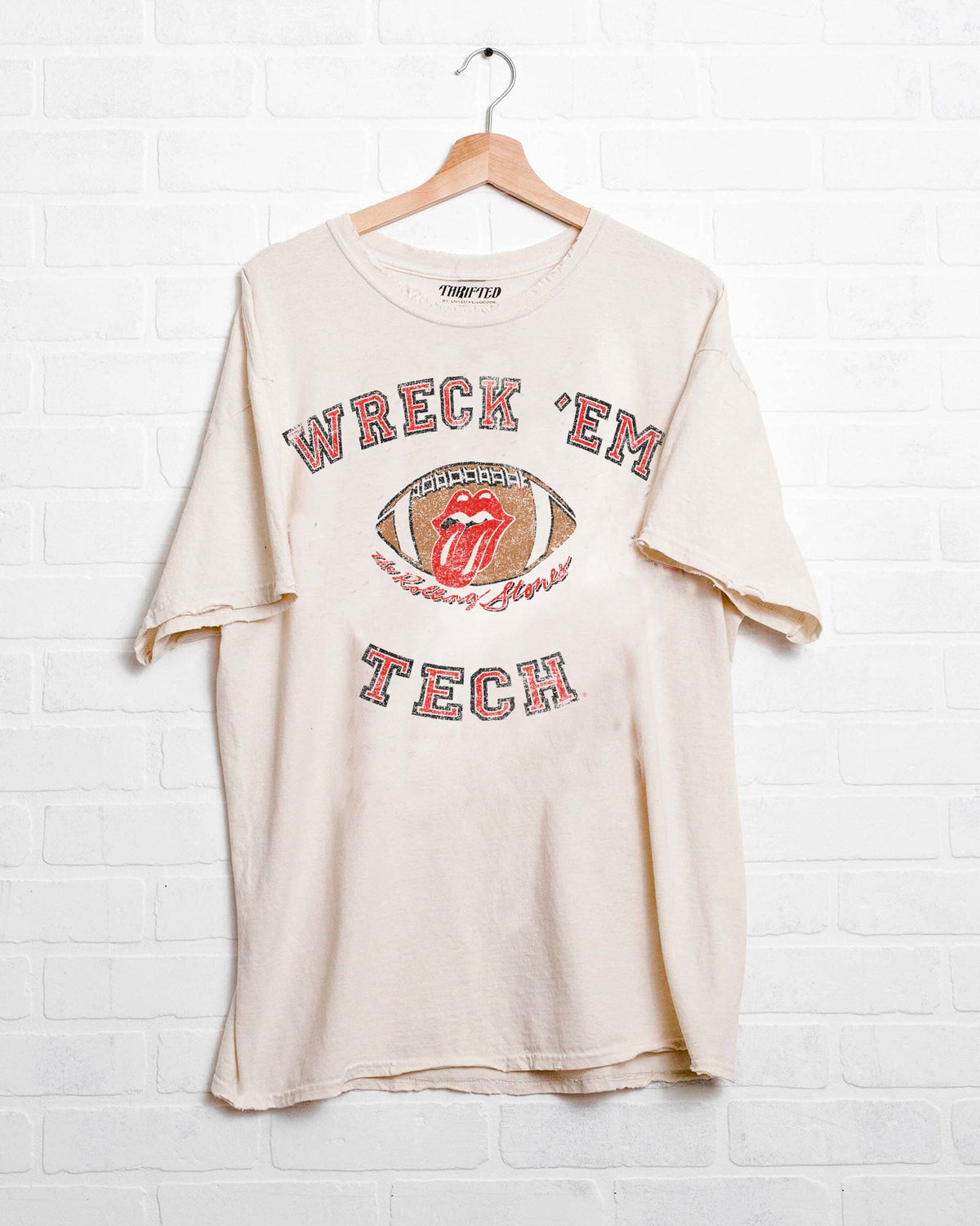 Rolling Stones Texas Tech Football Lick Off White Thrifted Tee