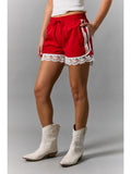 Track Shorts with Lace Detail - Burgundy