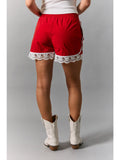 Track Shorts with Lace Detail - Burgundy