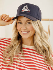 1776 USA Sailboat Navy Embroidered Hat