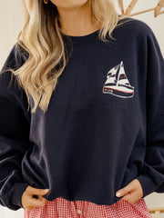 1776 USA Sailboat Navy Thrifted Sweatshirt
