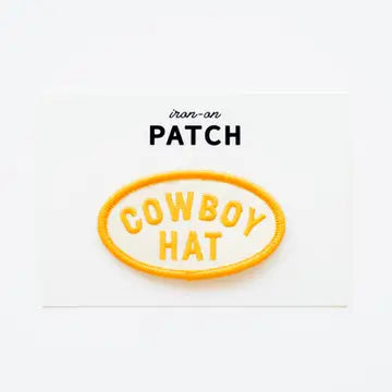 Cowboy Hat Yellow and White Embroidered Iron On Patch