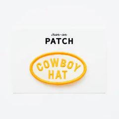 Cowboy Hat Yellow and White Embroidered Iron On Patch