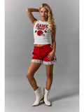 Track Shorts with Lace Detail - Burgundy