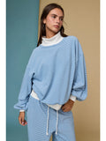 Mock Neck Stripe Lounge Set (Blue)