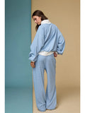 Mock Neck Stripe Lounge Set (Blue)