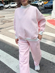 Light Pink and White Big Striped Mockneck Sweatshirt