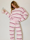 Long Sleeve Stripe Sweater Top with Wide Leg Sweater Pants