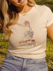 Miss Liberty Off White Micro Cropped Tee