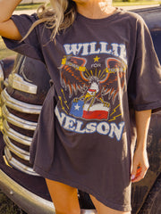 One Size Willie Nelson Born For Trouble Off Black Oversized Tee
