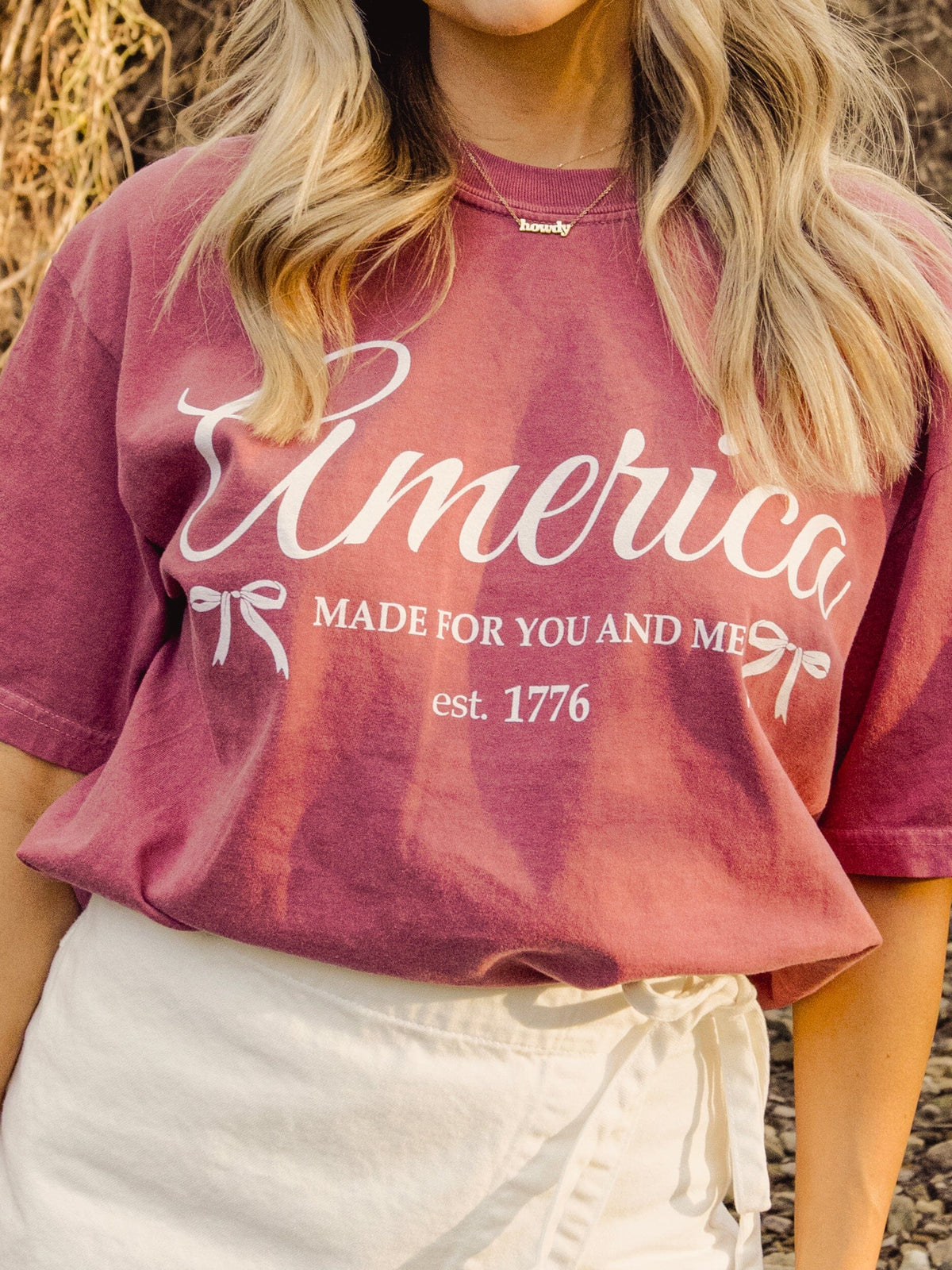 Made For You & Me America Bows Crimson Tee