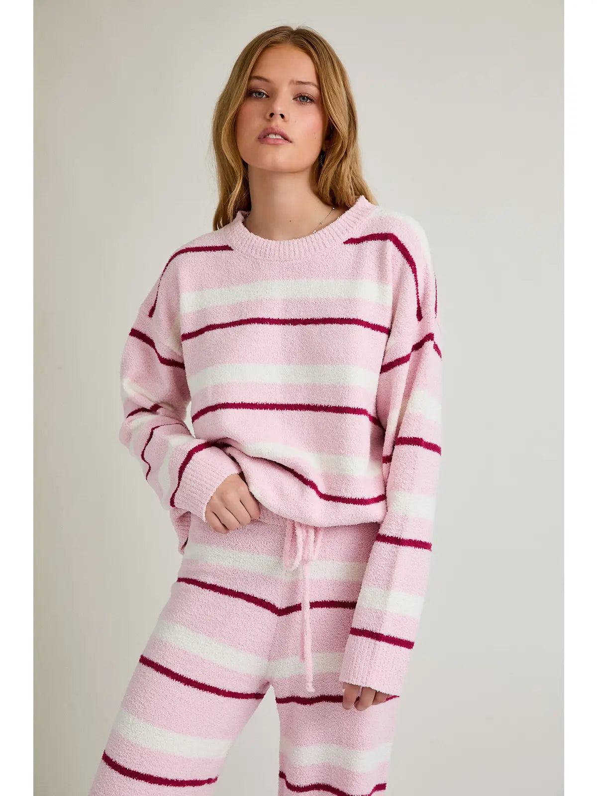 Long Sleeve Stripe Sweater Top with Wide Leg Sweater Pants