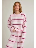 Long Sleeve Stripe Sweater Top with Wide Leg Sweater Pants