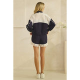Track Shorts with Lace Detail - Navy