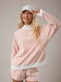 Mock Neck Stripe Sweatshirts Top Peach-Cream