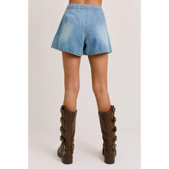 Le Lis Pleated Detail Denim Shorts