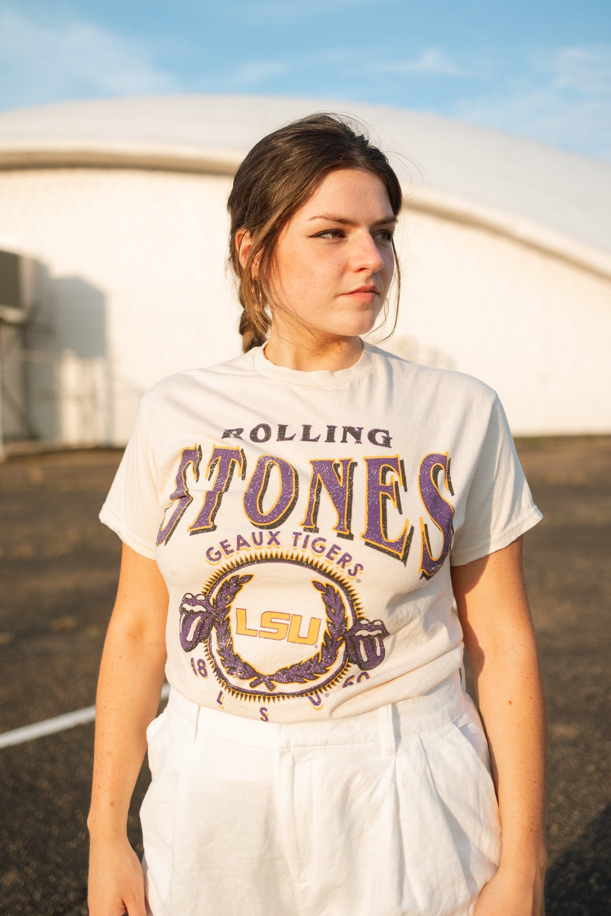 Rolling Stones LSU Tigers College Seal Off White Thrifted Tee