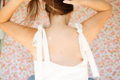 Reworked Nothing But Flowers Off White Shoulder Tie Apron Top