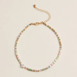 Floral Beaded Anklet with Gold Accents