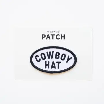 Cowboy Hat Black and White Embroidered Iron On Patch