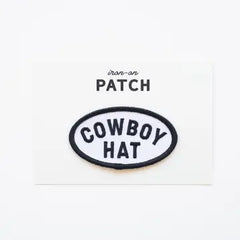 Cowboy Hat Black and White Embroidered Iron On Patch